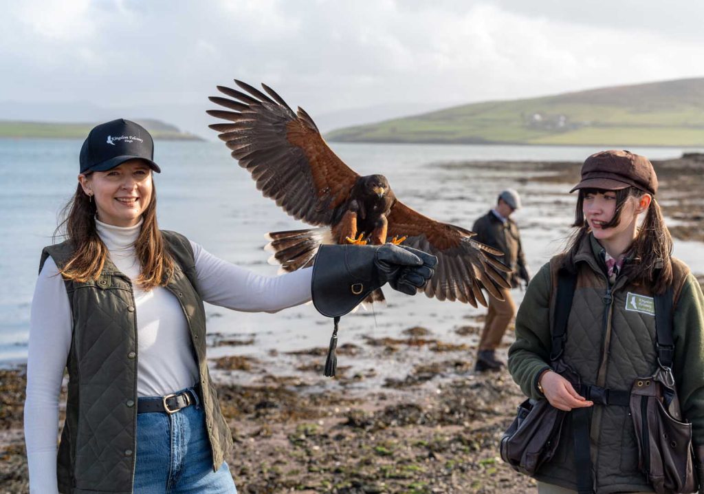 Falconry (49) A lady holdingr a bird near the water