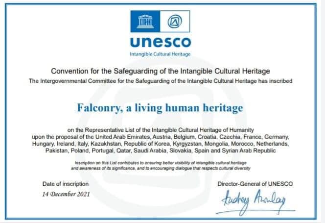 Unesco Falconry certificate